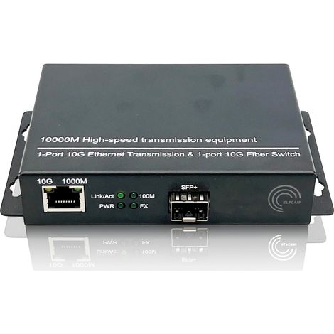 Elfcam® - 10Gb Commutateur Switch Compatible avec Freebox Ultra et Orange Livebox 6, 10G Convertisseur Fiber Ethernet avec 1 Port 10G SFP+ et 1 Port 10Gb Ethernet RJ45, Rallonge Votre Réseau 10Go