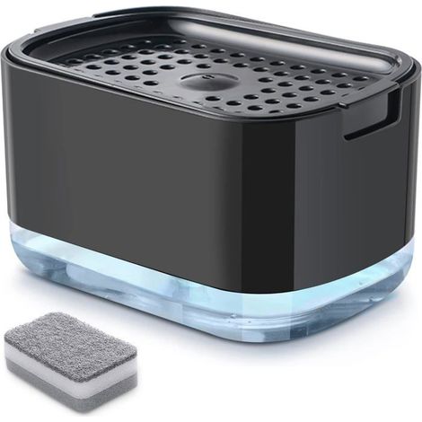 Distributeur de liquide vaisselle avec pompe et porte-éponge, distributeur de liquide vaisselle de cuisine de 300 ml (10 oz), noir (1/5)