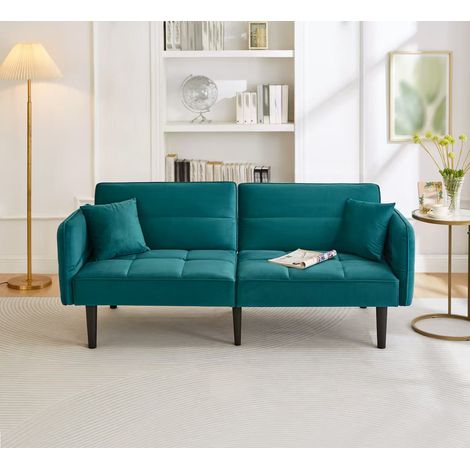 Canapé-lit convertible 2-en-1, deux places, revêtement en velours, canapé pliable, avec fonction couchage,bleu-vert