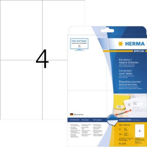 Herma 4229 Etiquette de correction 105 x 148 mm papier, mat blanc 100 pc(s) fixation permanente imprimante laser, photo (1/4)