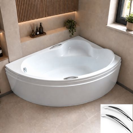ECOLAM Baignoire d'angle Ada 160x100 cm droite avec tablier + poignées pieds siphon + silicone (1/5)