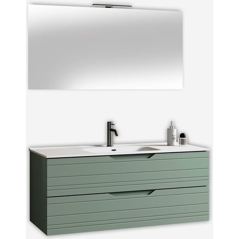 Hängender Badmöbel-Set mit Spiegel und Waschbecken Solmira - Dunkel Grün