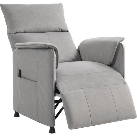 Fauteuil relax électrique avec fonction mémoire, repose-pieds rétractable, télécommande, gris
