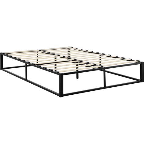 Letto matrimoniale in metallo rete a doghe in acciaio nero 180 x 200 cm 030002676