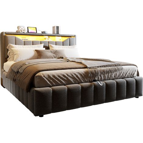 CHICFURN cama canapé 180x200 cm gris de tela con almacenaje hidráulico, LED y USB (1/5)
