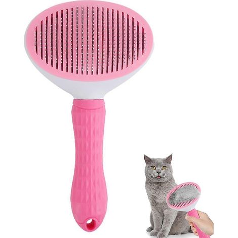 Brosse pour chat pour le démêlage et le toilettage, brosse autonettoyante pour animaux de compagnie - Rose (1/5)