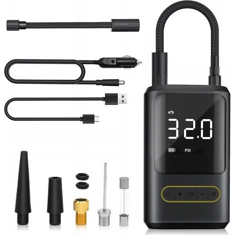 Tragbare Reifenpumpe 150 PSI Luftkompressor für Autos Fahrräder Motorräder und Sportbälle schnelles Aufpumpen digitales Manometer LED-Anzeige mAh (1/5)