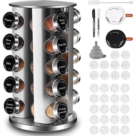 Orbicular Kitchen Spice Storage with 20 Spice Jars, 360 Rotating Spice Racks, Spice Jar with Stainless Steel Lid, Spice Storage (1/5)