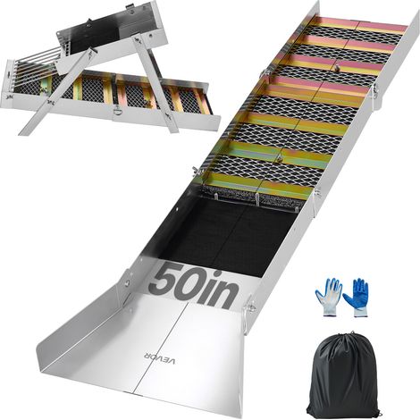 VEVOR Kit di Prospezione per Oro 1270mm 2 in 1 Pieghevole, Attrezzatura Mineraria Portatile in Lega Alluminio con Zaino Coulisse e Guanti, High Banker Gold Sluice Canaletta per Ricerca Oro in Acqua