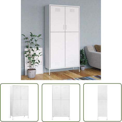 The Living Store Kleiderschrank Weiß 90x50x180 cm Stahl - Schreibtisch - Garderobe - Kleiderschrank - Weißer Schrank - Metallschrank (1/5)