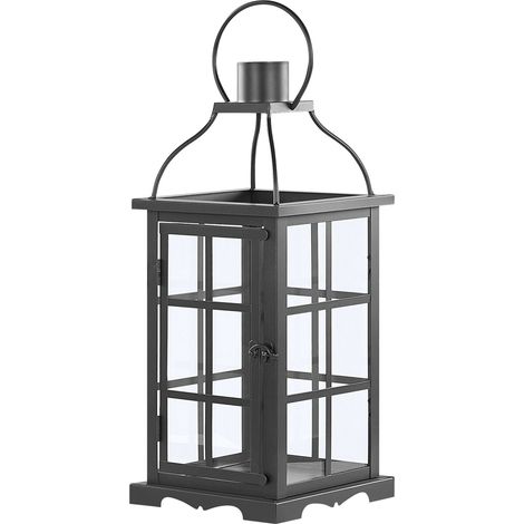 Lanterna decorativa moderna in ferro, lampada portacandela 42 cm nero Clara