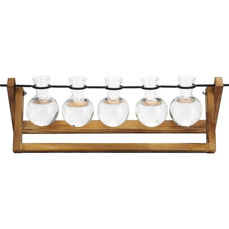 Station de propagation des plantes, Vase à ampoule en verre, Terrarium de bureau avec support en bois, tige en U, 5 pièces (1/5)