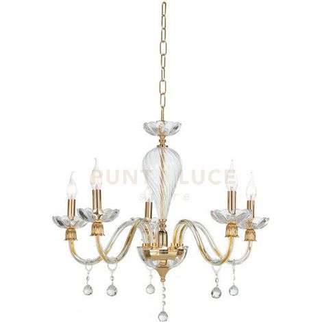 LAMPADARIO ROXANNE 5 LUCI ATTACCO E14 D.73CM ORO E TRASPARENTE