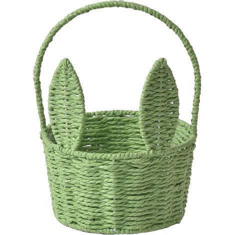 Collection Pâques JeiibrZui - Panier en osier blanc avec oreilles de lapin - 1 pièce - Conception en rotin durable - Idéal pour les chasses aux œufs et les fêtes (1/5)