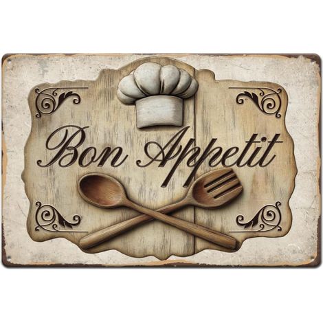 Bon Appetit Plaque Metal Vintage Cuisine Plaque Murale Decorative Restaurant Mur Art Signe Drôle Affiche Vintage pour Cuisine Restaurant Salle à Manger Panneau Decoratif Exterieur Metal (1/5)