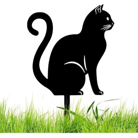 Statues De Jardin De Statue De Chat en Métal Mignon 26/30cm Fer Piquet De Cour pour Chat Noir Ornements De Jardin en Métal Statues d'animaux Creuses Ornements Extérieurs pour Pelouse-C (1/4)