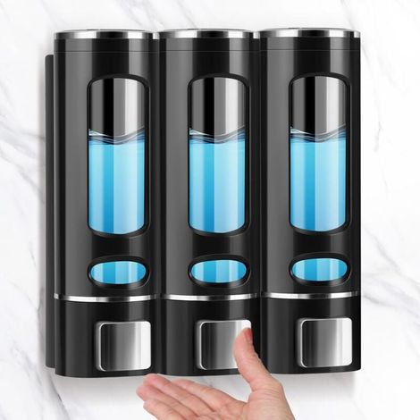 Set mit 3 Wandseifenspendern – 400 ml – Schwarz – Seifenspender – Spülmaschinenspender – Waschbeckenspender – Duschgelspender (1/4)