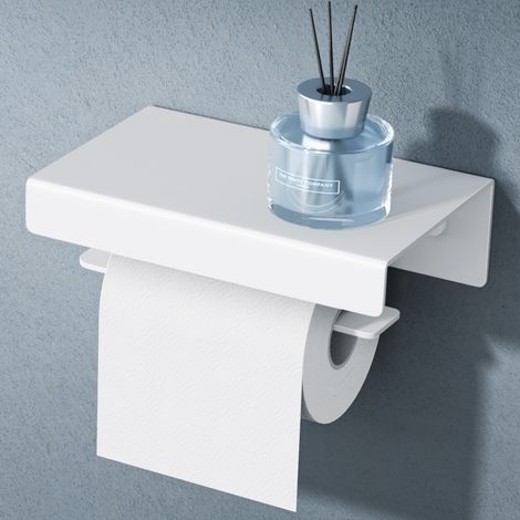 doporro Portarrollos de Baño con Estante Integrado, Gancho L Antideslizante, Aluminio Blanco Arena, Resistente a la Corrosión, Diseño Minimalista, Instalación con Taladro, Lino-05 (1/5)