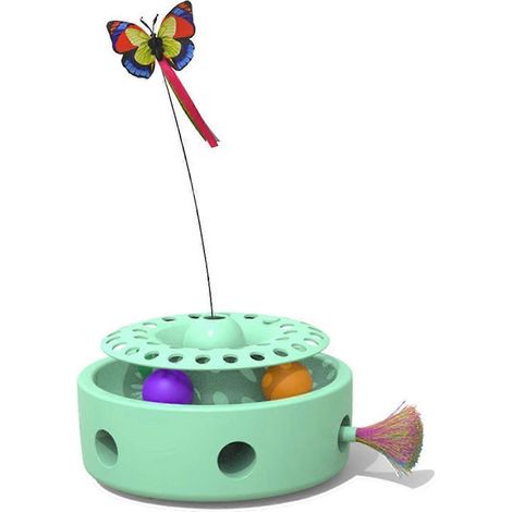 Plateau tournant 3 en 1 pour chat, perforatrice papillon et chat volant vert (1/5)