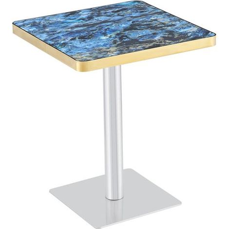 Table à manger table de salle à manger carrée effet marbre plateau uv structure en métal style moderne (1/5)