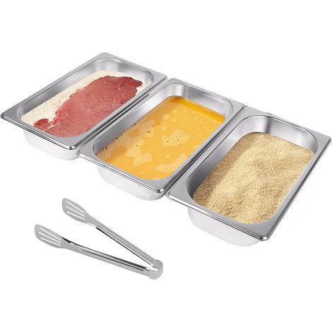 Lot de 3 Bac Gastro Inox avec Pince Cuisine 32,5 x 17,5 x 6,5 cm, Bac Gastronorme GN 1/3, Plat four Rectangulaire Bac Inox Alimentaire Plateau de Cuisson pour Aliments Gratins Pâtisserie Frites (1/5)