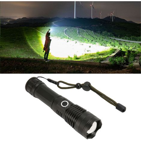 Lampe torche LED longue portée P50, faisceau haute intensité, rechargeable par USB, lampe torche portable, lampe torche télescopique d'extérieur (1/5)