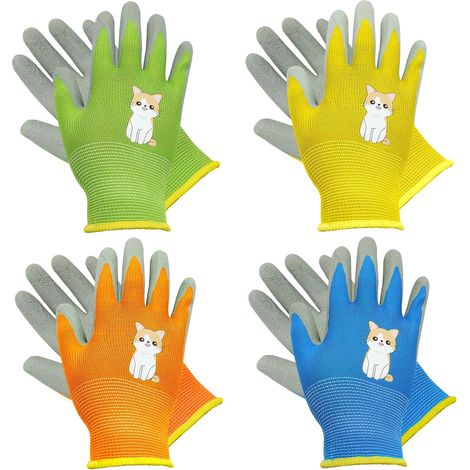 4 paires gants jardinage enfant, épais, résistants, antidérapants, pour garçons et filles, camping, jardinage, élevage (L, 7-10 ans) (1/5)