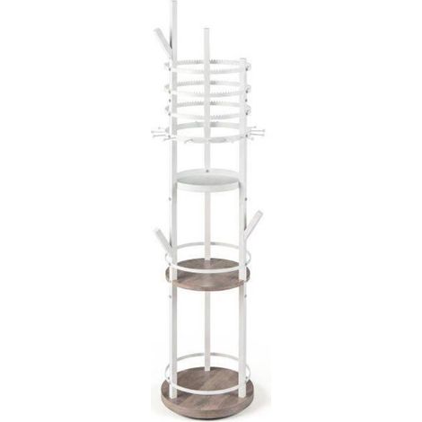Rangement bijoux 360° - portant à bijoux sur pied avec étagères, crochets et plateau pour colliers et boucles d'oreilles (1/5)
