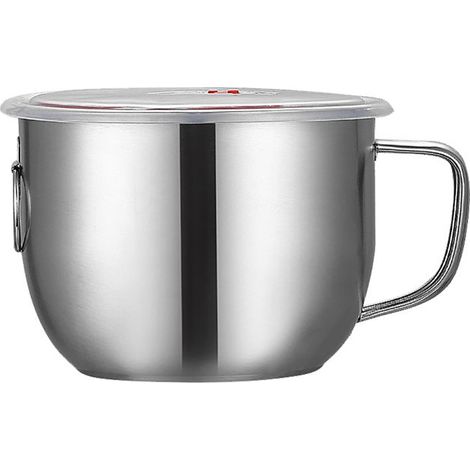 1 Bol à poignée,Acier inoxydable 304,Couvercle inclus,Résistant induction,Pour riz nouilles soupe
