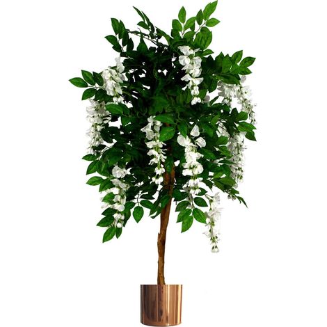 130cm Luxury Artificial Wisteria Tree White Flowers - Premium Range Copper Metal Planter (1/5)