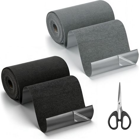 Lot de 2 Bandes de Réparation en Tissu Autocollant Imperméable - PVC 10 cm x 2 m - Pour Meubles, Sièges Auto, Tente, Auvent, Doudoune, Toile - Indéchirable et Lavable - Avec Ciseaux (Noir + Gris) (1/5)