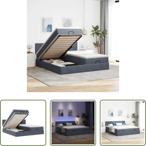vidaXL LED-Beleuchtung - Ottoman-Bett mit Matratzen & LEDs Dunkelgrau 180x200 cm Samt (1/5)