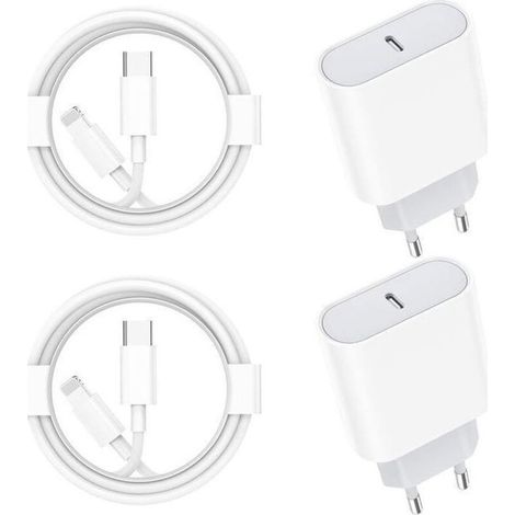 Lot de 2 pour Chargeur Rapide iPhone,20W PD USB-C Prise Secteur avec 2m Câble USB C vers Lightning pour iPhone 14/14 pro/13 (1/4)