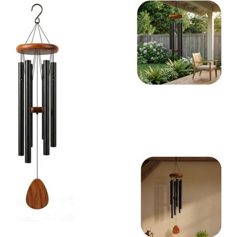 Sonnette carillon éolien en métal carillon éolien à six tubes suspension (noir, 684,3 cm) (1/5)
