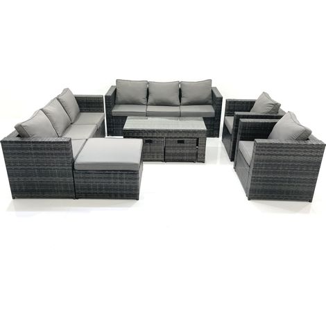 Fimous Polyrattan Gartenmöbel set mit Couchtisch Sessel 3 Hockern Dunkelgrau Gemischt (1/5)