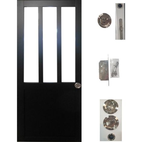 Porte Coulissante Atelier Noir H204 X L83 + Serrure a Condamnation (1/4)