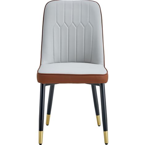 ELVMI Lot de 2 Chaises de Salle à Manger avec Dossier Ergonomique et Pieds en Métal, Cuir PU, Noir, Marron et Gris Clair (1/5)