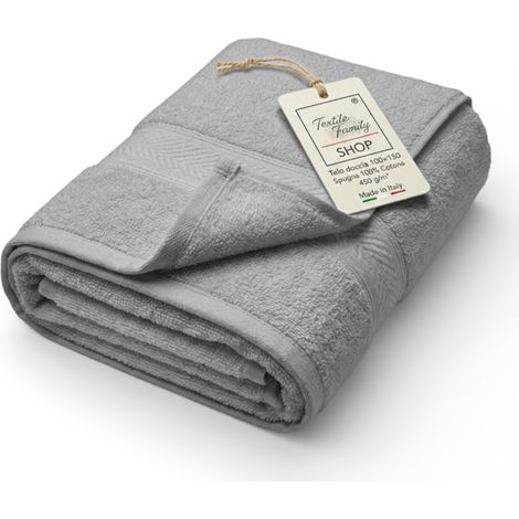 Telo Doccia Grigio 100x150 in Spugna 100% Cotone 450 g/m² Made in Italy