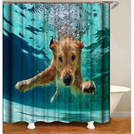 Rideau de Douche 3D Chien en Polyester, Décor Salle de Bain Personnalité, Tissu Imperméable, Décoration Maison, Modèle Animal Amusant (1/4)