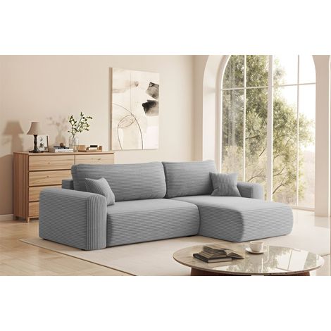 Ecksofa Schlafsofa FLORA Stoff Poso Hellgrau Ottomane Rechts