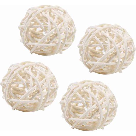 20 boules décoratives en rotin, ornements pour mariage, Noël, fête d'anniversaire (blanches) (1/5)