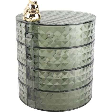 Boîte à bijoux de bureau anti-poussière à 4 niveaux avec plateau rotatif, idéale pour la maison, une chambre d'étudiant ou une coiffeuse. (1/5)