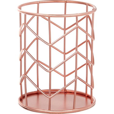 Support Pinceaux Maquillage Panier Rangement Métal Doré Rose Pour Bureau Salle De Bain - 1 Pièce (1/5)