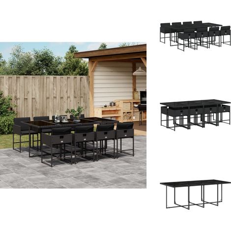 9-tlg. Garten-Essgruppe mit Kissen Schwarz Poly Rattan - Garten Essgruppe - Garten Essgruppen - Outdoor Essgruppe - Terrasse Essgruppe (1/5)