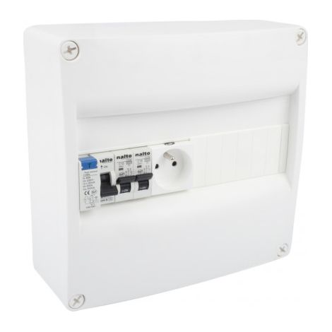 Tableau électrique pré-équipé 1 rangée 40A – 2 disjoncteurs 10A et 16A – Prise 2P+T 16A – IP30 pour rénovation saillie – Nalto