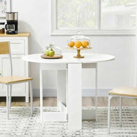 Tavolo da pranzo pieghevole HOMCOM, tavolo da cucina pieghevole con 2 prolunghe a ribalta, tavolo pieghevole per 2-4 persone, 104x76x73,7 cm, bianco