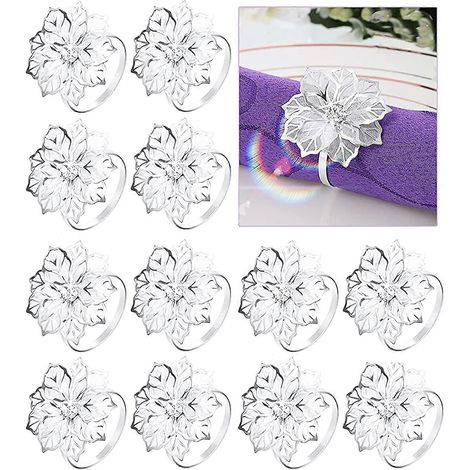 Lot de 12 ronds de serviette à motif floral avec boucle (1/5)