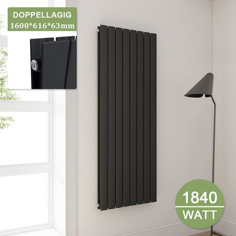 ELEGANT Heizkörper Anthrazit Paneelheizkörper Vertikal 1600x616mm Doppellagig