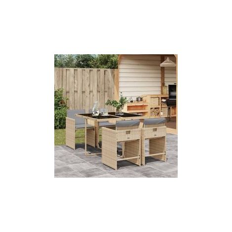 Ensemble à manger de jardin coussins 5 pcs mélange beige rotin (1/5)