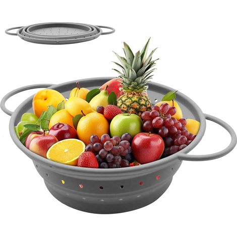 Zusammenklappbares Silikon-Nudelsieb mit Griffen, 22 cm Durchmesser zusammenklappbares Sieb zum Abtropfen von Salaten, Nudeln, Gemüse und Obst platzsparendes, zusammenklappbares Sieb (1/5)